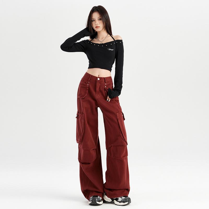 American Ankara Red-Dyed High Waist Wide-Leg Pants with Multi-Pockets - Autumn Hong Kong Style. L
American Ankara Red-Dyed High Waist Wide-Leg Pants with Multi-Pockets - Autumn Hong Kong Style. L