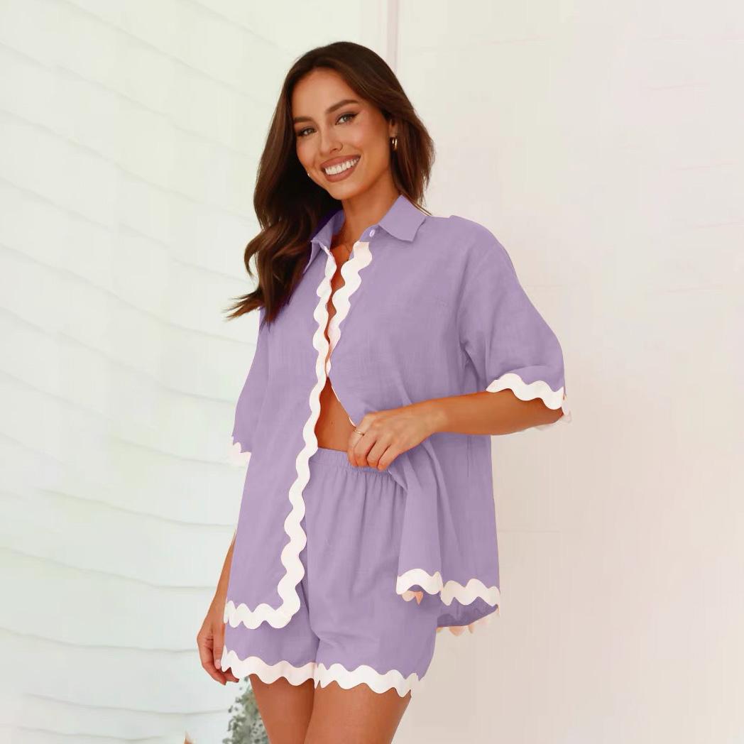 Женский весенне-летний однотонный костюм с отложным воротником и короткими рукавами, повседневный комплект из двух предметов с широкими шортами, размер S-XL XL
Женский весенне-летний однотонный костюм с отложным воротником и короткими рукавами, повседневный комплект из двух предметов с широкими шортами, размер S-XL XL