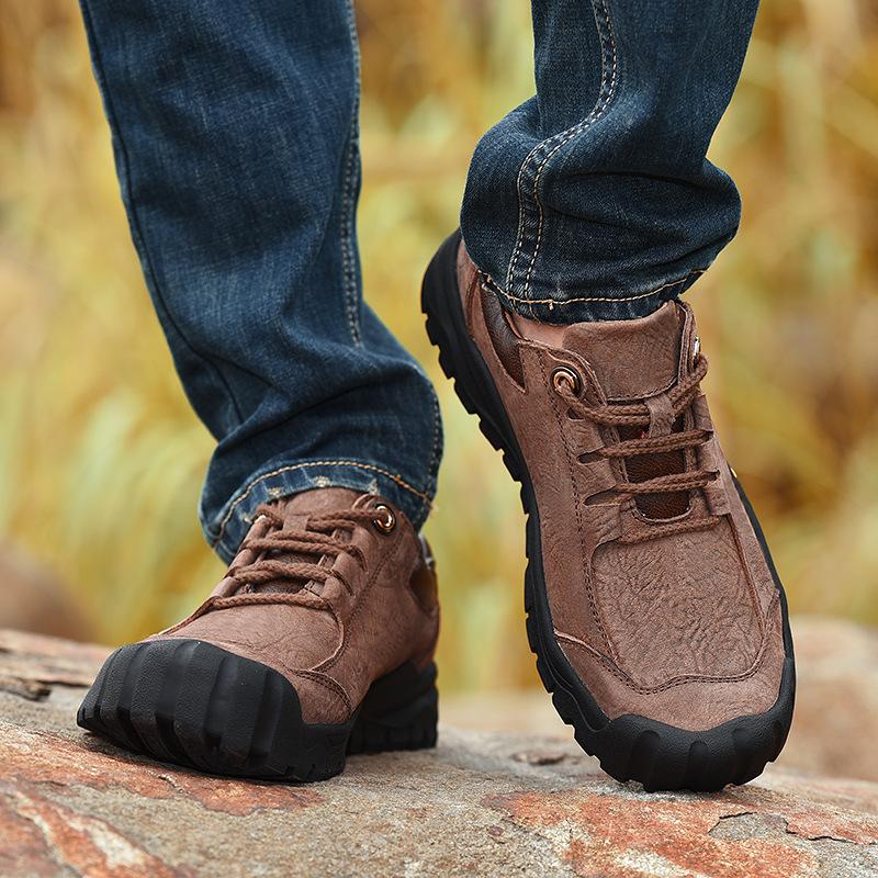 2025 лето новая уличная спортивная и повседневная кожаная обувь кожаная нескользящая водонепроницаемая для альпинизма пешего туризма рабочая обувь мужская 44 темно-коричневого