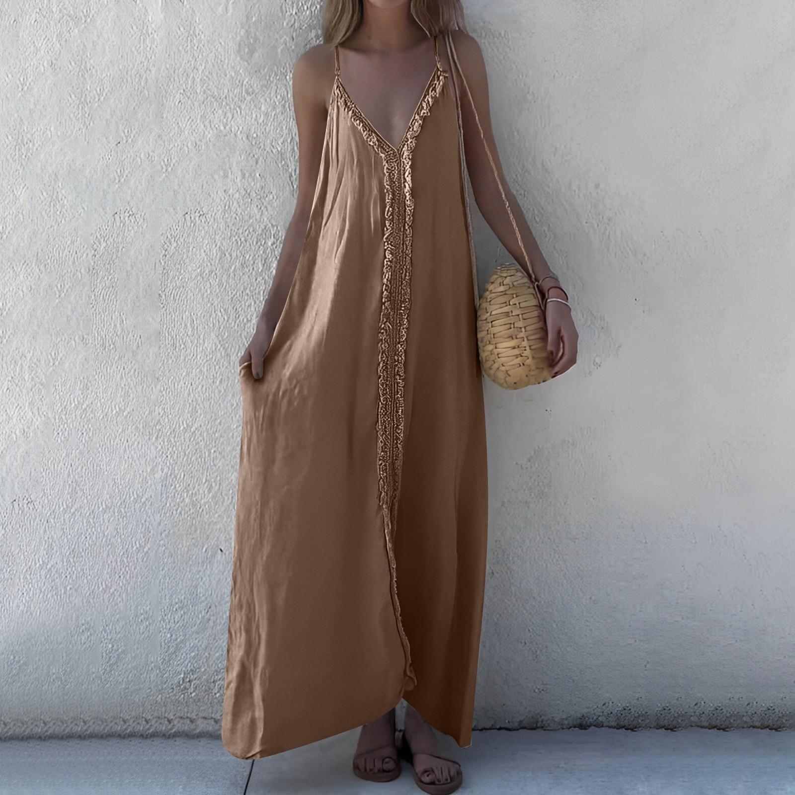 Women s Fashion Casual Solid Color Suspender Dress Loose Holiday Wind L коричневий
Women s Fashion Casual Solid Color Suspender Dress Loose Holiday Wind L коричневий