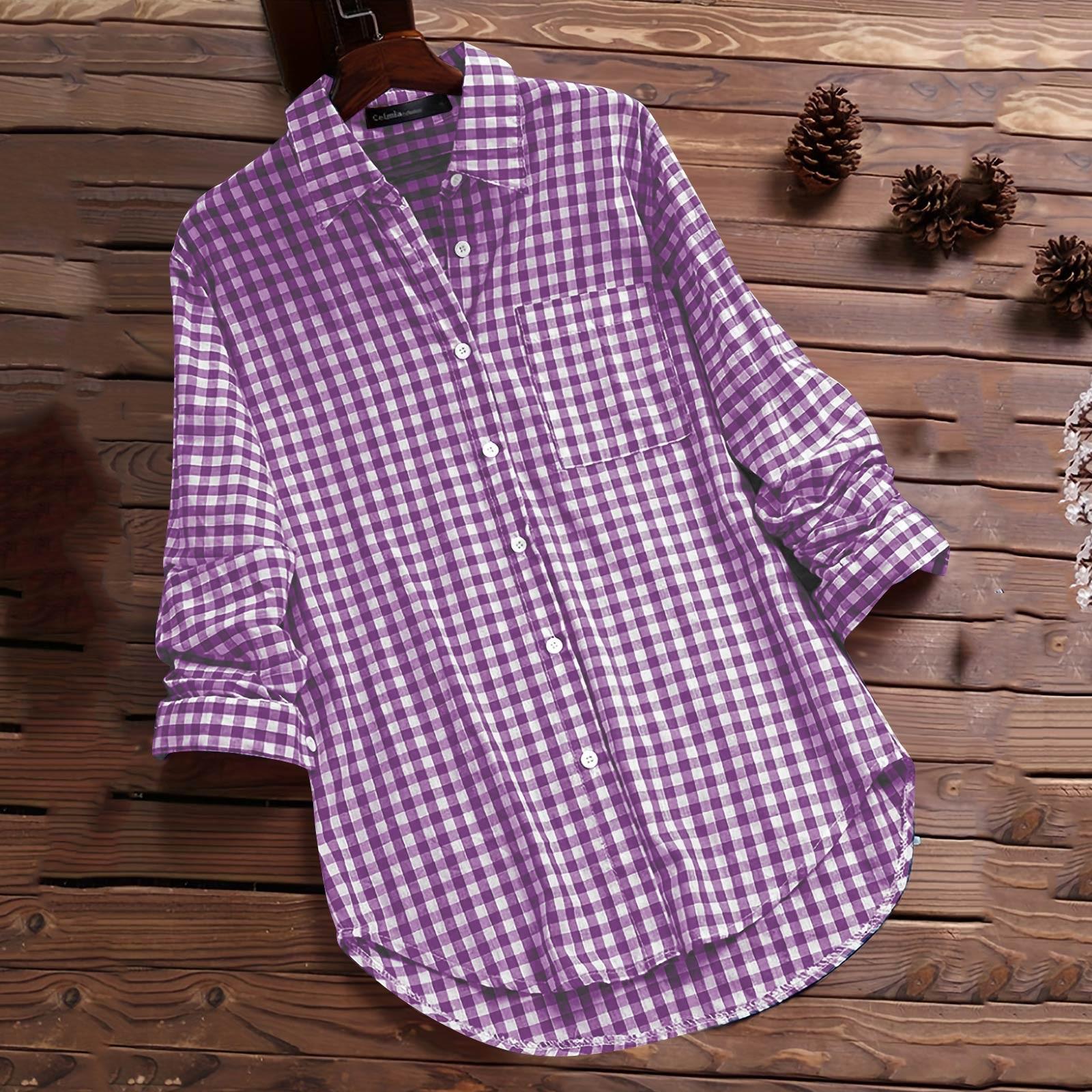 Женская повседневная модная рубашка с длинным рукавом и лацканами в клетку в винтажном стиле XL фиолетовый
Женская повседневная модная рубашка с длинным рукавом и лацканами в клетку в винтажном стиле XL фиолетовый