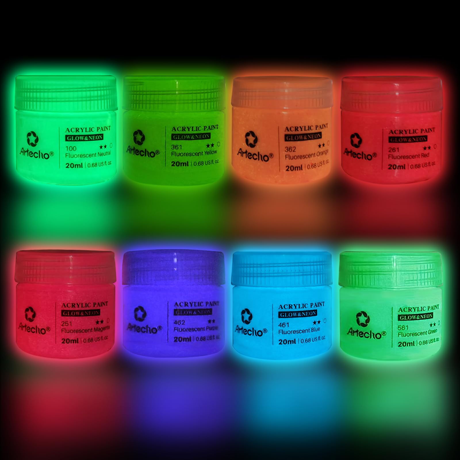 Artecho Glow in the Dark Paint Set of 8 Colors 20ml Acrylic Paints for Decorative Art Painting Outdoor and Indoor Art Crafts Canvas Rock Wood
Artecho Glow in the Dark Paint Set of 8 Colors 20ml Acrylic Paints for Decorative Art Painting Outdoor and Indoor Art Crafts Canvas Rock Wood