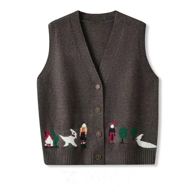 Spring and Autumn Knitted Vest for Women Cartoon Jacquard Loose V-neck Cardigan Vest 2XL темно-коричневого кольору
Spring and Autumn Knitted Vest for Women Cartoon Jacquard Loose V-neck Cardigan Vest 2XL темно-коричневого кольору