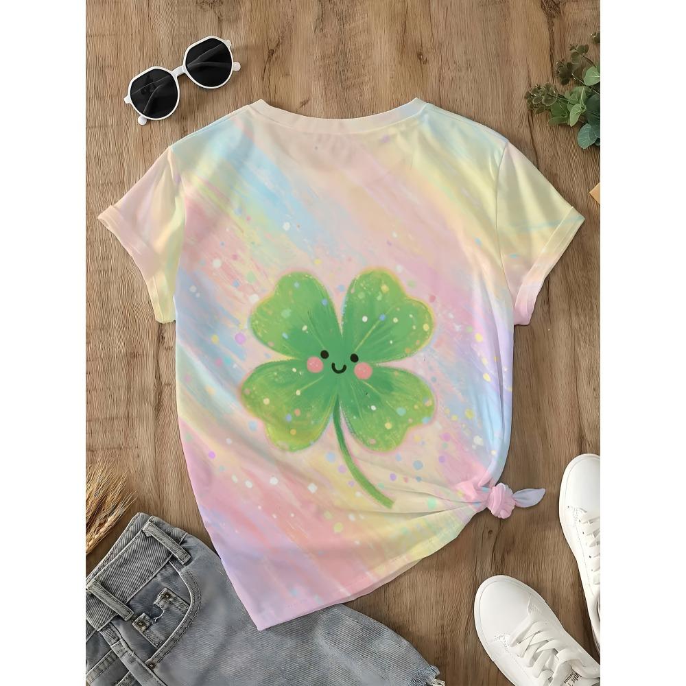 Cute smiley face four-leaf clover print macaron gradient T-shirt, women s summer short-sleeved top 5XL
Cute smiley face four-leaf clover print macaron gradient T-shirt, women s summer short-sleeved top 5XL