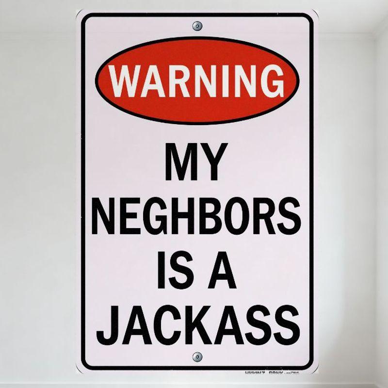 Warning My Neighbors is a Jackass (Typo) White Rectangular Metal Tin Sign with Black Border and Silver Screws - Home Bar Man Cav 20x30cm(7.8x11.8inch)
Warning My Neighbors is a Jackass (Typo) White Rectangular Metal Tin Sign with Black Border and Silver Screws - Home Bar Man Cav 20x30cm(7.8x11.8inch)