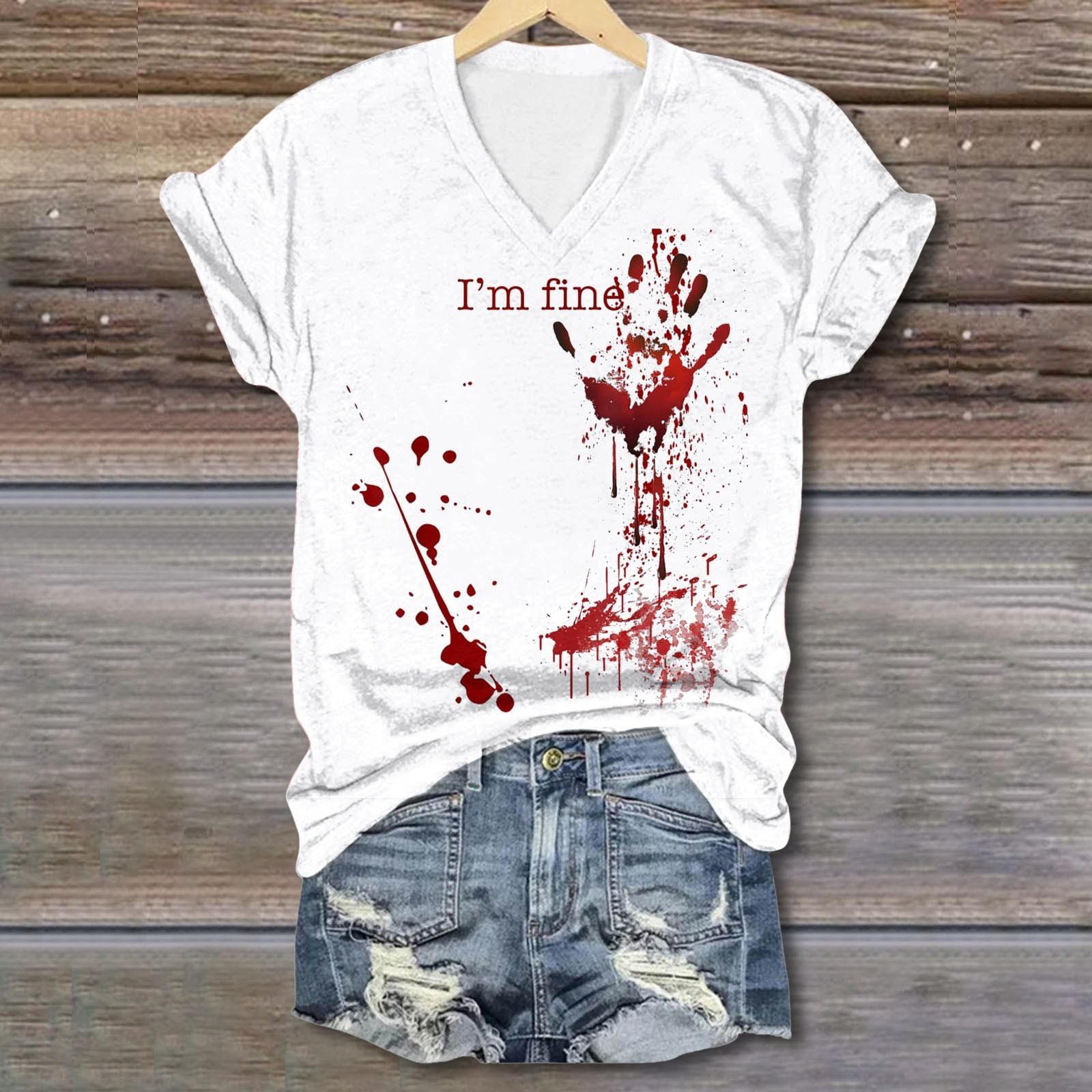 Летние футболки с принтом ужасов и крови на Хэллоуин для женщин, повседневные топы с V-образным вырезом и короткими рукавами, блузки, сорочки и блузки 8XL
Летние футболки с принтом ужасов и крови на Хэллоуин для женщин, повседневные топы с V-образным вырезом и короткими рукавами, блузки, сорочки и блузки 8XL