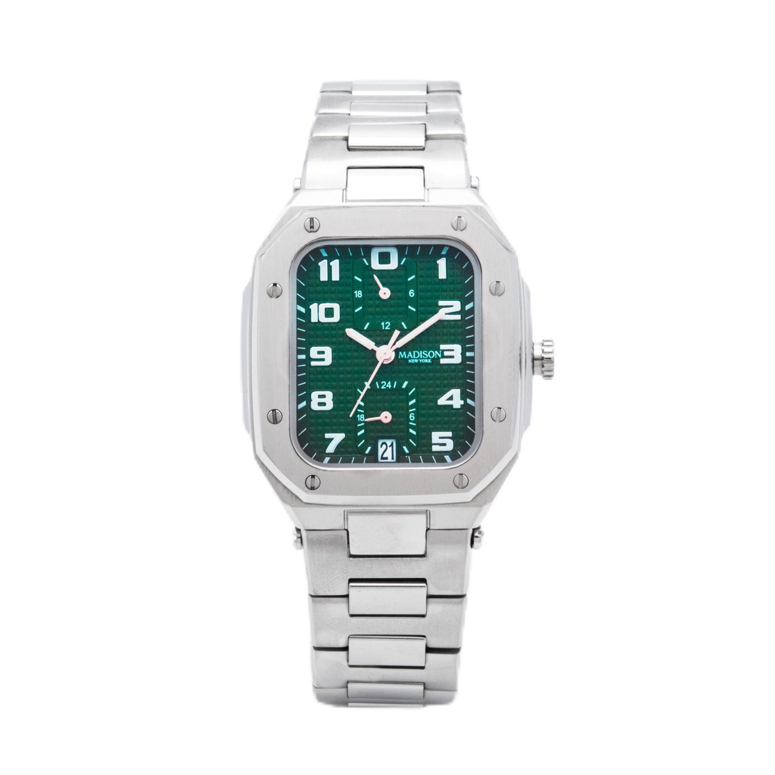 Water Resistant to 3 Madison New York Green Stainless Steel Fifth Avenue Men s Watch, ATM, Quartz, Dial, Strap, MA011012-4, зелений
Water Resistant to 3 Madison New York Green Stainless Steel Fifth Avenue Men s Watch, ATM, Quartz, Dial, Strap, MA011012-4, зелений
