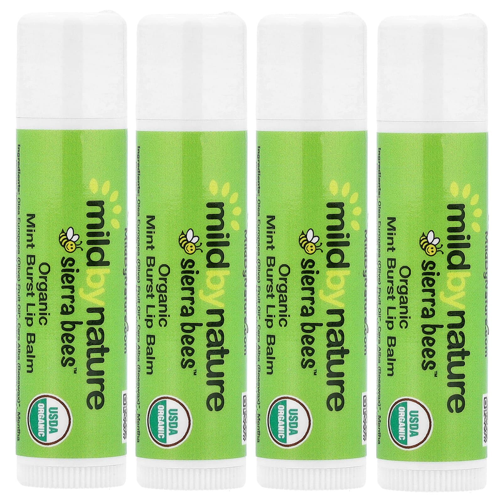 Mild By Nature, Sierra Bees™, Organic Lip Balm, Mint Burst, 4 Pack, 4.25 g (0.15 oz) Each
Mild By Nature, Sierra Bees™, Organic Lip Balm, Mint Burst, 4 Pack, 4.25 g (0.15 oz) Each