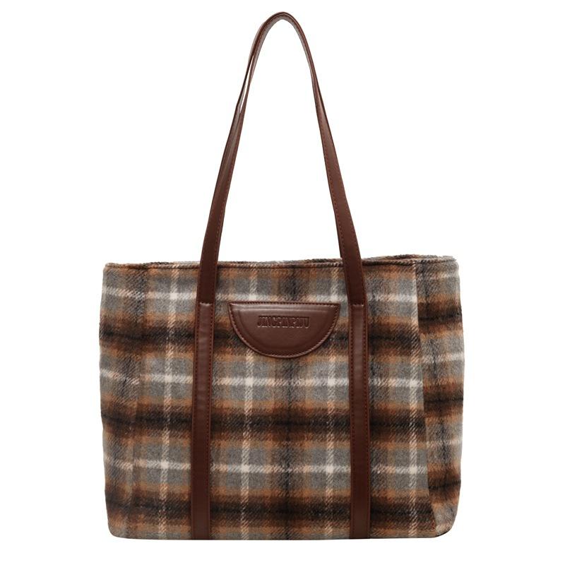 Женская сумка, большая вместительная клетчатая шерстяная большая сумка в клетку, сумка через плечо серый