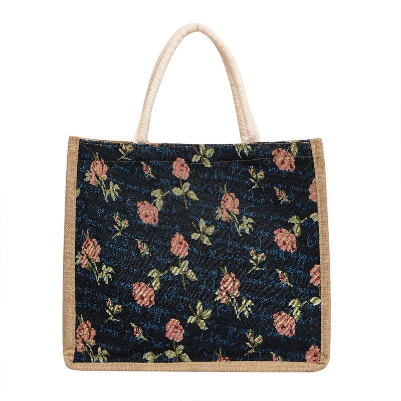 2025 новое качество большая сумка женская контрастного цвета простая мода цветочная ткань портативная женская сумка-тоут зелёный