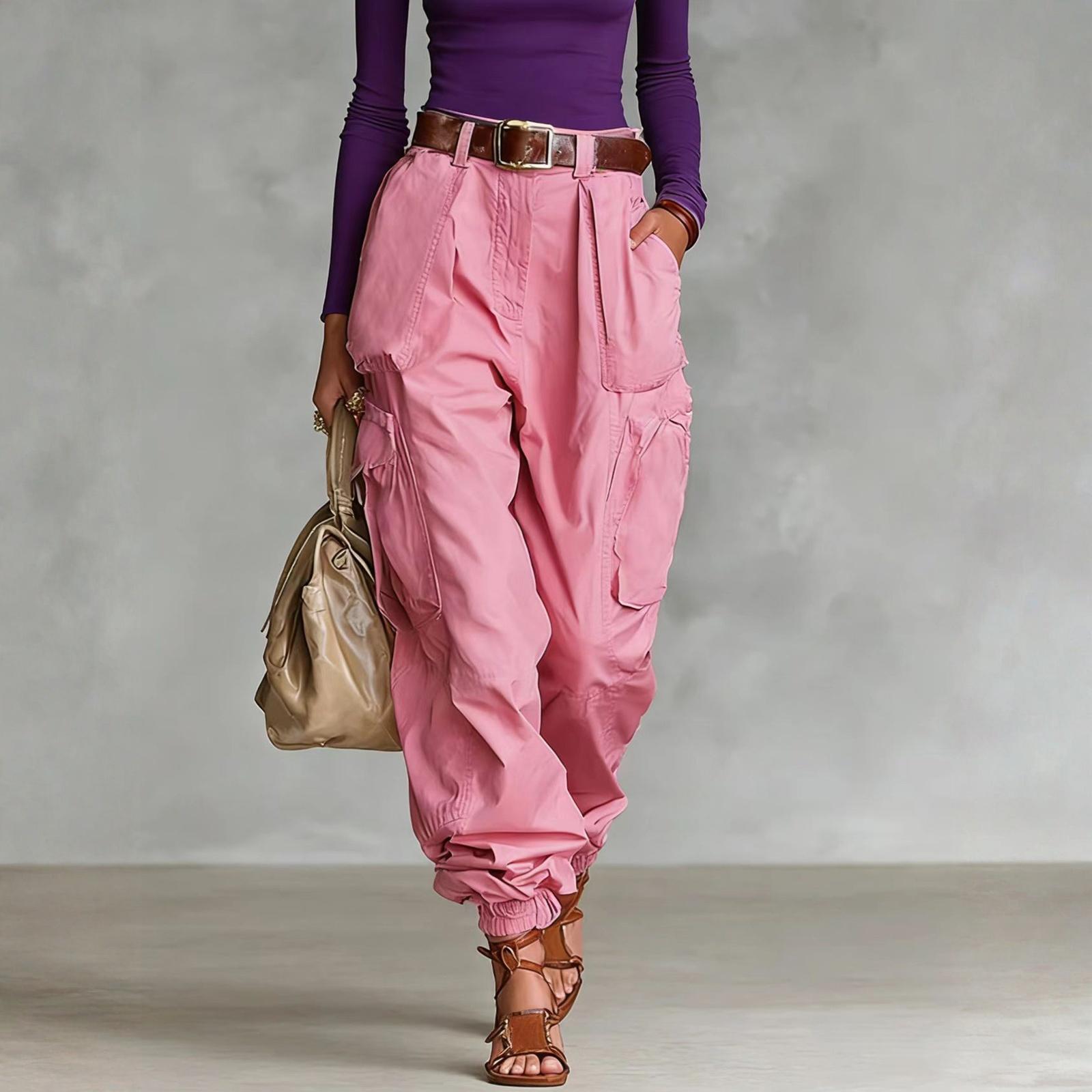 High Waist Cargo Pants for Women Loose Fit Casual Trousers with Pockets Drawstring Hem Relaxed Style L розовый
High Waist Cargo Pants for Women Loose Fit Casual Trousers with Pockets Drawstring Hem Relaxed Style L розовый