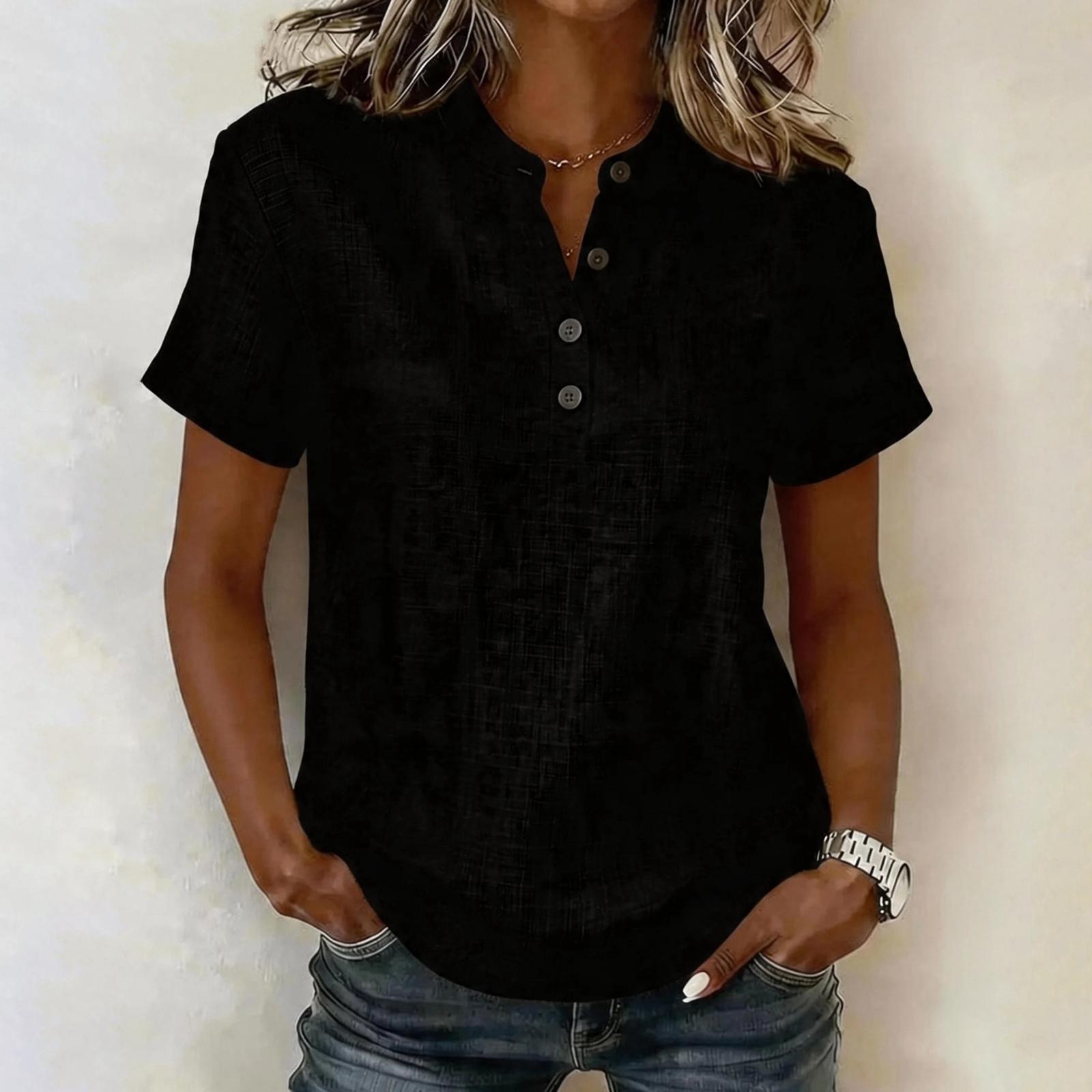Women Casual Loose Fit Short Sleeve V Neck Button Front Lightweight Breathable Summer Top Blouse L чёрный
Women Casual Loose Fit Short Sleeve V Neck Button Front Lightweight Breathable Summer Top Blouse L чёрный