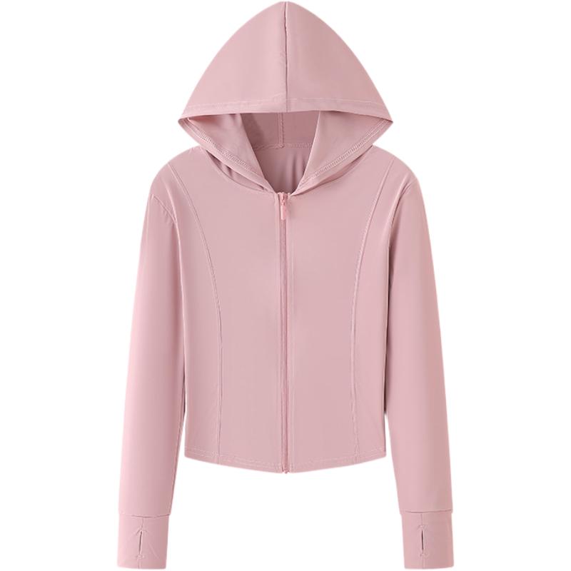 Женская модная толстовка - Толстовка с солнцезащитным кремом из ледяного шелка 2024, открытая передняя часть и облегающий крой XXL розовый