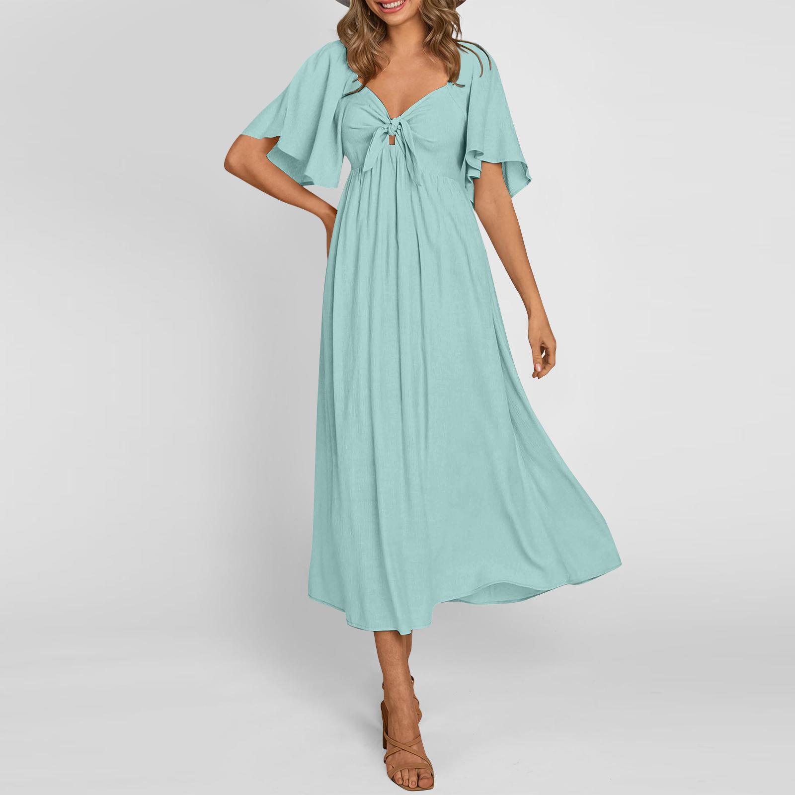 Женские повседневные платья, струящееся платье миди с короткими рукавами и завязкой с V-образным вырезом. Женское летнее платье макси с короткими рукавами и V-образным вырезом. XL
Женские повседневные платья, струящееся платье миди с короткими рукавами и завязкой с V-образным вырезом. Женское летнее платье макси с короткими рукавами и V-образным вырезом. XL