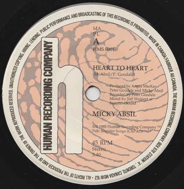 7inch Record MICKY ABSIL - Heart To Heart HMS8001 HUMAN RECORDING 1988 Canada Rock Used
7inch Record MICKY ABSIL - Heart To Heart HMS8001 HUMAN RECORDING 1988 Canada Rock Used