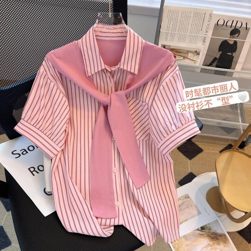 Summer Striped Shawl Fake Two Piece Shirt For Women Loose And Slimming Commuting Short Sleeved Top XXXL рожевий
Summer Striped Shawl Fake Two Piece Shirt For Women Loose And Slimming Commuting Short Sleeved Top XXXL рожевий