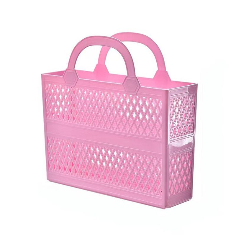 Корзина для душа с ручками Портативная Большая вместимость Дренажная коробка Бытовая корзина для хранения Для лагеря Ванной Пляжа Общежития Спортзала розовый
