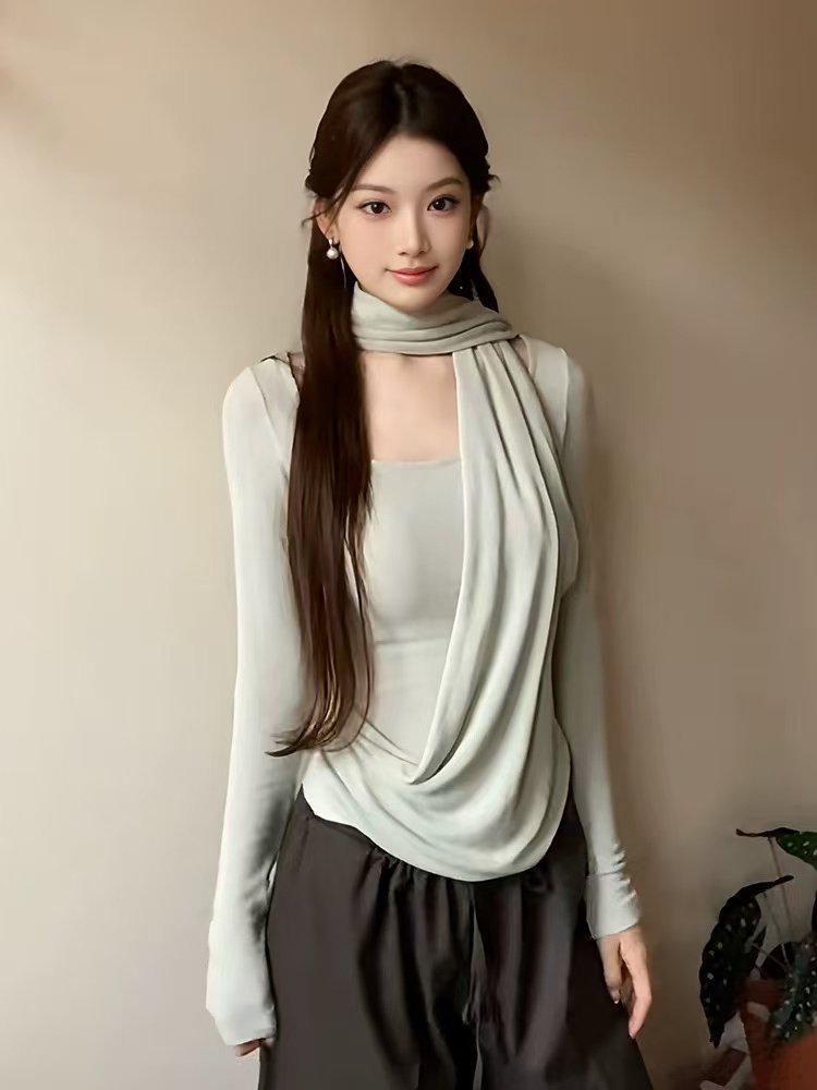 Korean Spicy U-Neck Long-Sleeve T-Shirt for Women, Autumn/Winter Halter Neck Base Layer, Stylish Lazy Look. Small светло-зеленый
Korean Spicy U-Neck Long-Sleeve T-Shirt for Women, Autumn/Winter Halter Neck Base Layer, Stylish Lazy Look. Small светло-зеленый