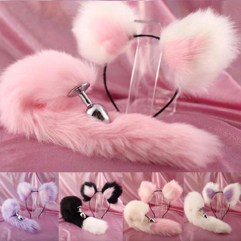 Cheap Cute Ears Headbands With Fox Rabbit Tail Metal Butt Anal Plug