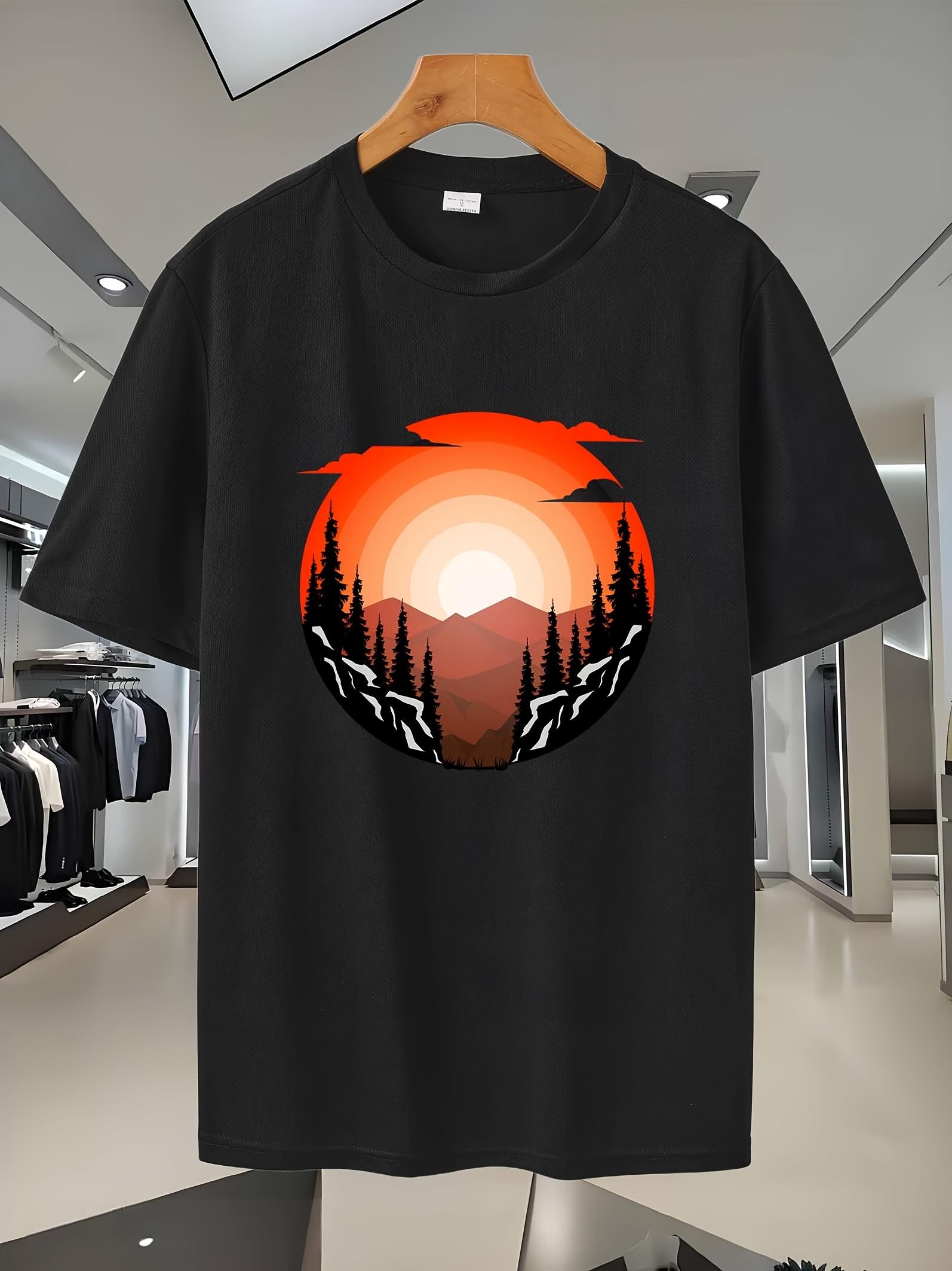 67G2025 Breathable Mesh Sport T-shirt - Black Short Sleeve Round Neck with Mountain Sunset Graphic Print S
67G2025 Breathable Mesh Sport T-shirt - Black Short Sleeve Round Neck with Mountain Sunset Graphic Print S