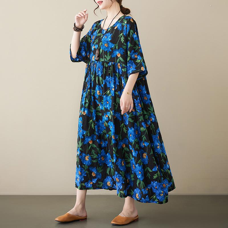 Blue Floral Cotton Linen Plus Size A-Line Dress - Summer 2023, Short Sleeve, Loose Fit Plus Size Free Size
Blue Floral Cotton Linen Plus Size A-Line Dress - Summer 2023, Short Sleeve, Loose Fit Plus Size Free Size