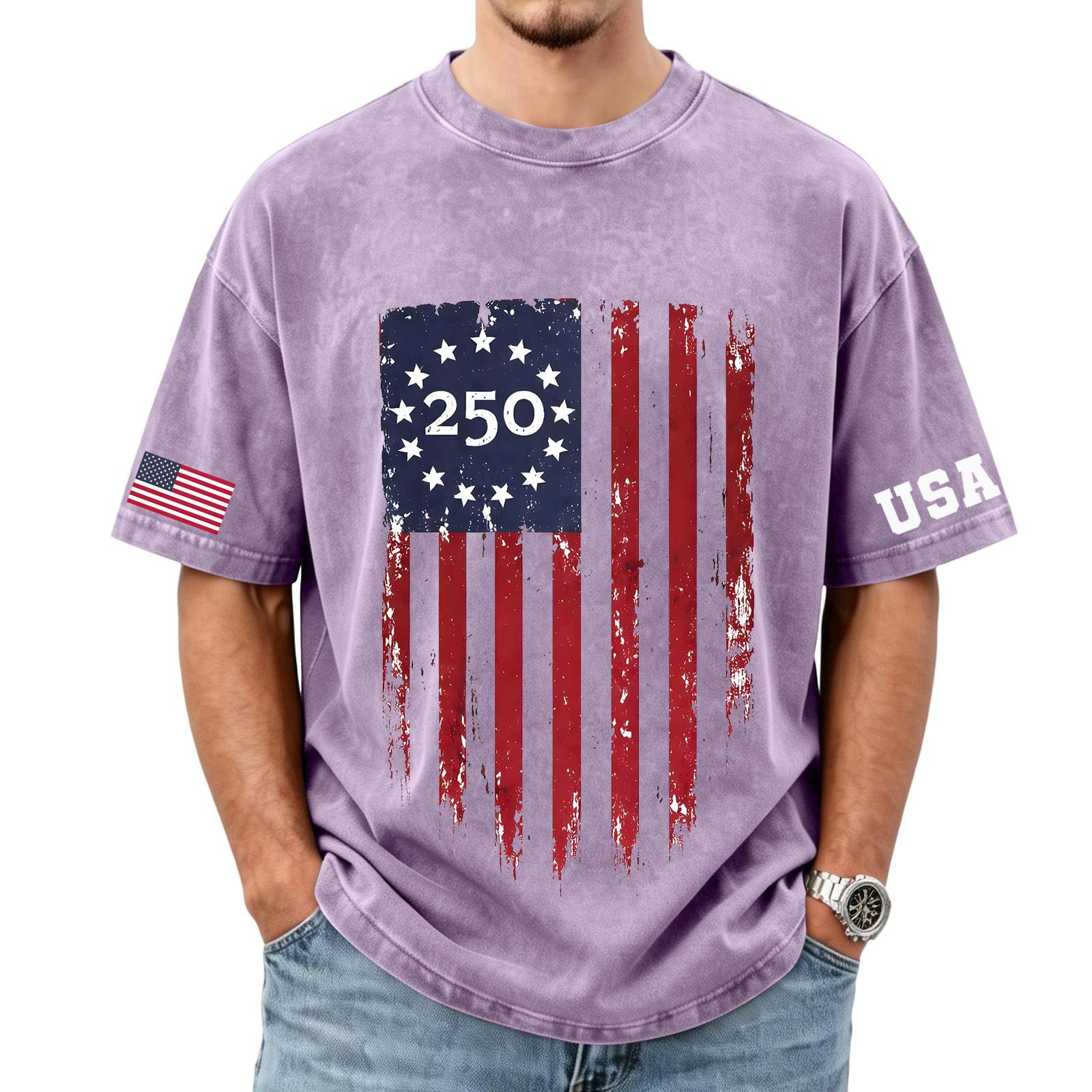 Mens Short Sleeve Crew Neck T Shirt with Distressed Flag Print and 250 Graphic Loose Fit Casual Top USA Lettering XL фіолетовий
Mens Short Sleeve Crew Neck T Shirt with Distressed Flag Print and 250 Graphic Loose Fit Casual Top USA Lettering XL фіолетовий