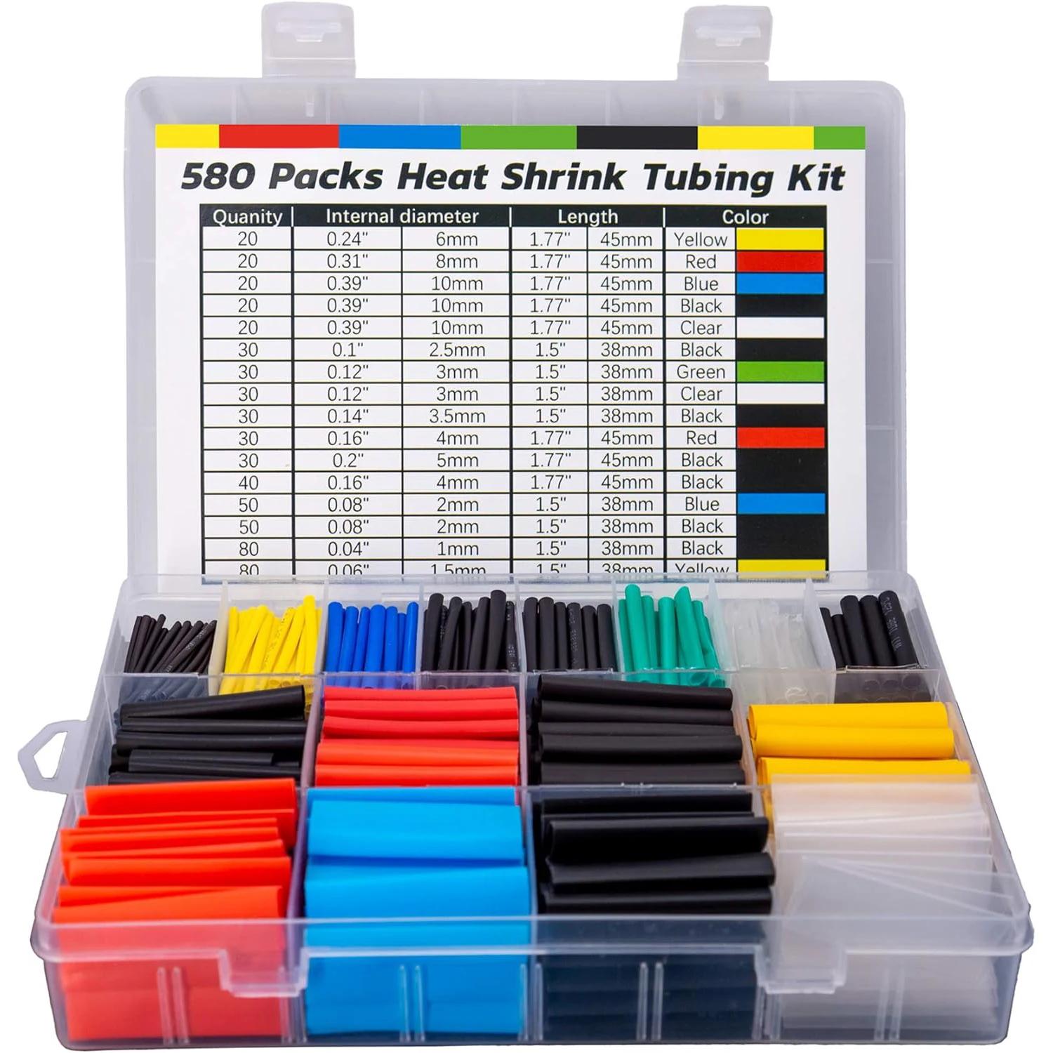 580Pcs Heat Shrink Tubing Kit EVA Material in 6 Colors 11 Sizes - Ideal for Electrical Insulation, Repairs, and Wire Conne
580Pcs Heat Shrink Tubing Kit EVA Material in 6 Colors 11 Sizes - Ideal for Electrical Insulation, Repairs, and Wire Conne