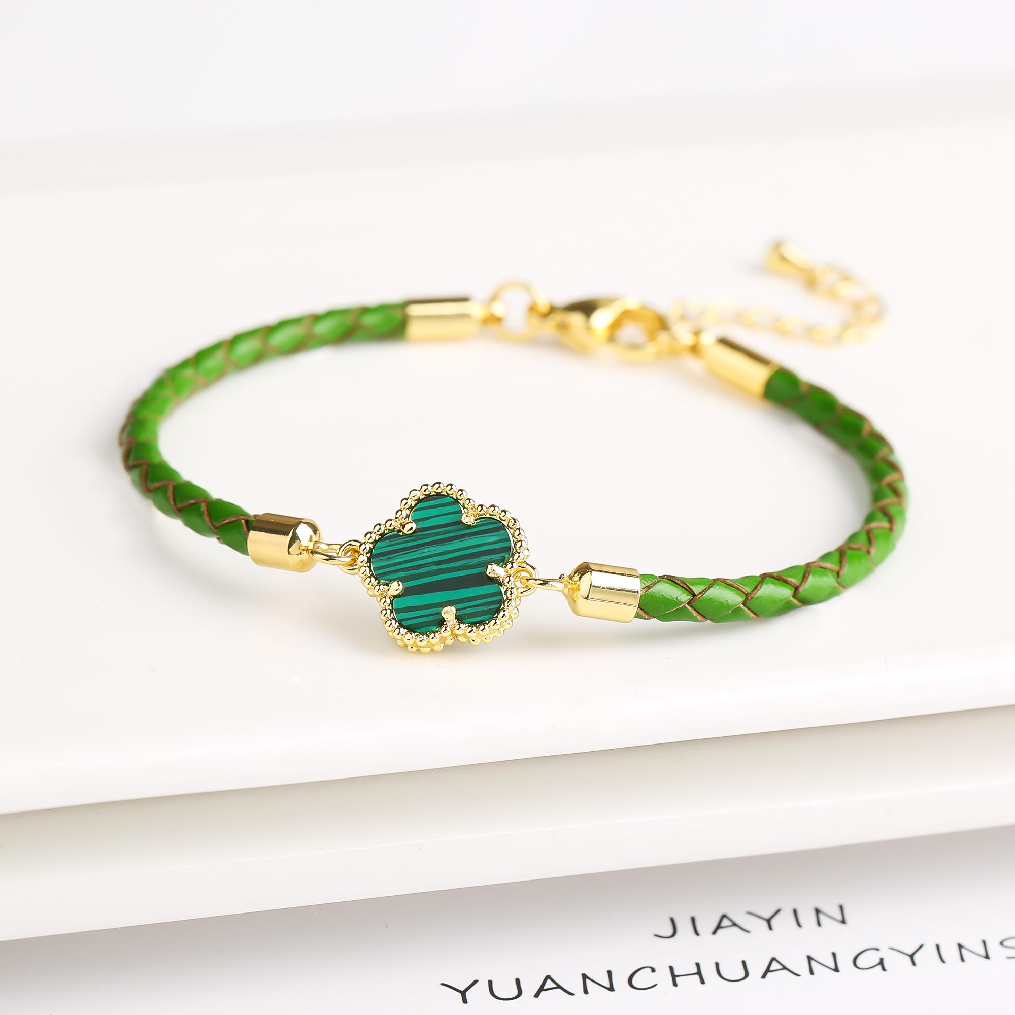 Classic Genuine Leather Woven Natural Stone Five Leaf Flower Charm Bracelet Fashion for Women Girls Party Wedding Jewelry Gift зелений
Classic Genuine Leather Woven Natural Stone Five Leaf Flower Charm Bracelet Fashion for Women Girls Party Wedding Jewelry Gift зелений