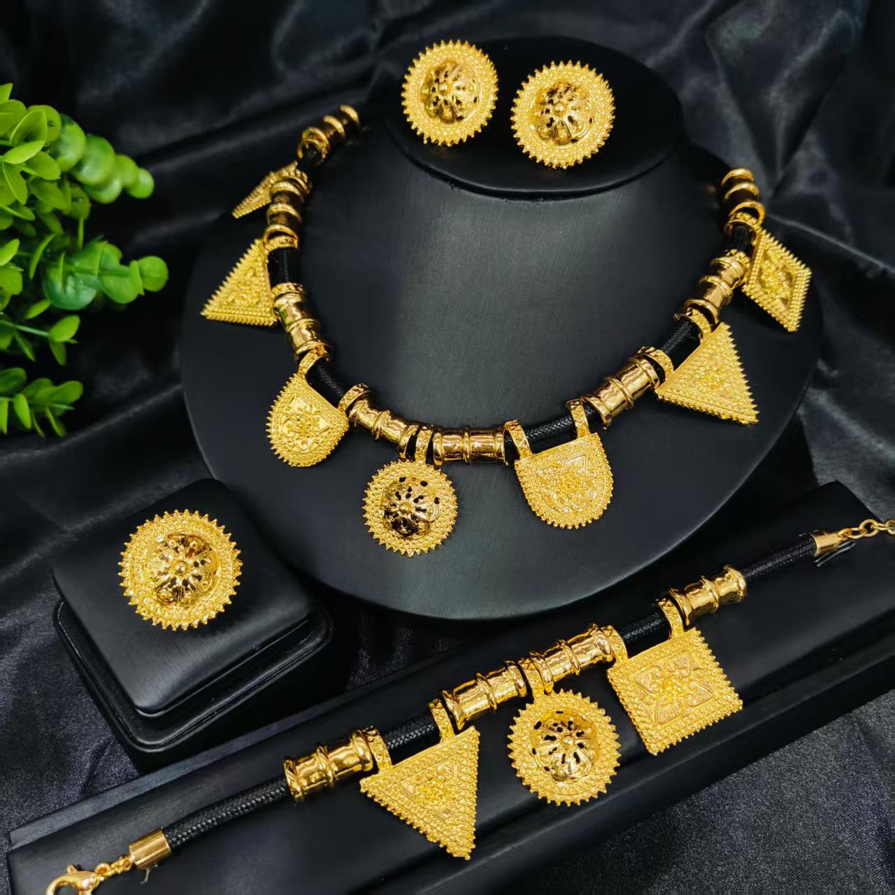 Multicultural Bridal Jewelry Set: Necklace, Earrings, Bracelet & Ring 24k Gold Plated
Multicultural Bridal Jewelry Set: Necklace, Earrings, Bracelet & Ring 24k Gold Plated