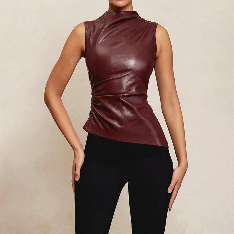 European & American Style Women s Asymmetrical Leather Cowl Neck Sleeveless Waist-Cinching Top XL чёрный
European & American Style Women s Asymmetrical Leather Cowl Neck Sleeveless Waist-Cinching Top XL чёрный