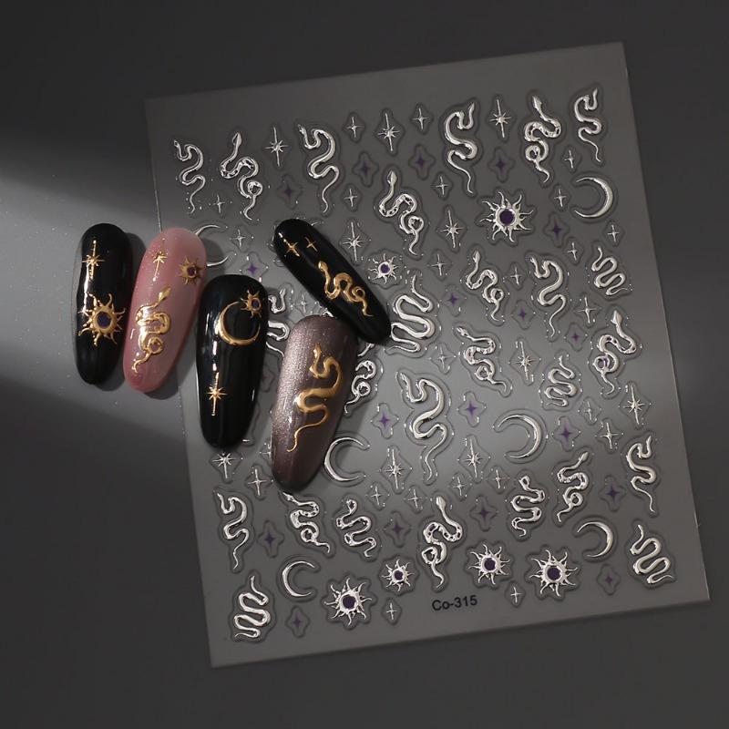 Luxury Golden Foil Nail Art Stickers with Snake, Star, and Moon Designs - Self-Adhesive, Shiny Finish, Irregular Shape, Fantasy Theme, Disposable
Luxury Golden Foil Nail Art Stickers with Snake, Star, and Moon Designs - Self-Adhesive, Shiny Finish, Irregular Shape, Fantasy Theme, Disposable