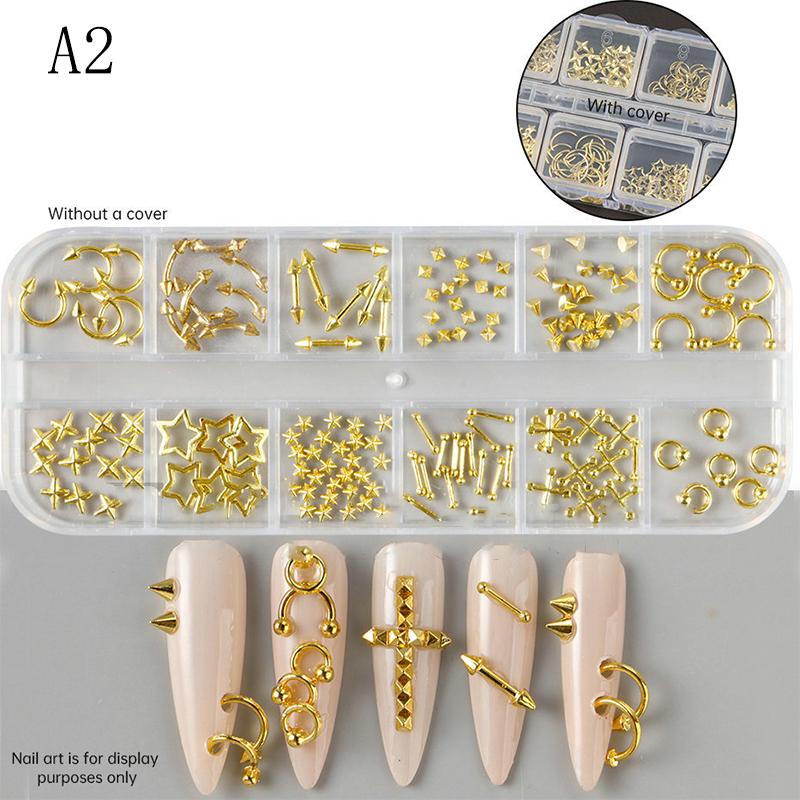 12 ячеек Готика Панк Ретро Металл Ювелирные украшения для ногтей 3D Золото Серебро Аксессуары для ногтей Сделай сам Гламурный Декор для ногтей