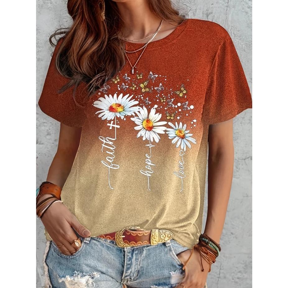 Plus Size Women s Short Sleeve Round Neck Ombre Daisy & Butterfly Print Slight Stretch Casual T-shirt XL червоний
Plus Size Women s Short Sleeve Round Neck Ombre Daisy & Butterfly Print Slight Stretch Casual T-shirt XL червоний