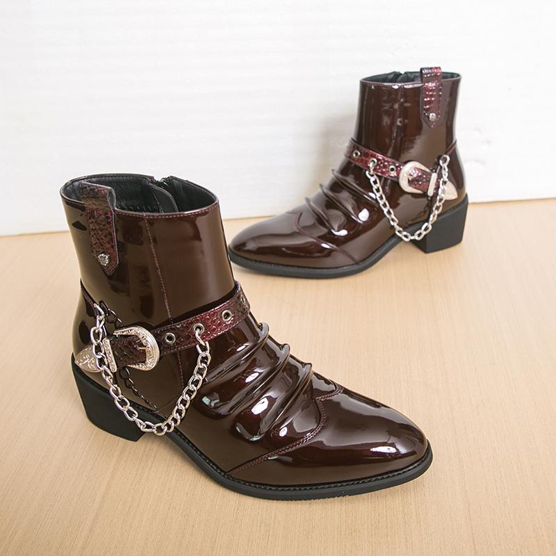 Designer New Men Pointed Punk Rock Metal Chain Leather Casual Chelsea Ankle Boot Male Winter High Top Monk Strap Hip-hop Shoes 38
Designer New Men Pointed Punk Rock Metal Chain Leather Casual Chelsea Ankle Boot Male Winter High Top Monk Strap Hip-hop Shoes 38