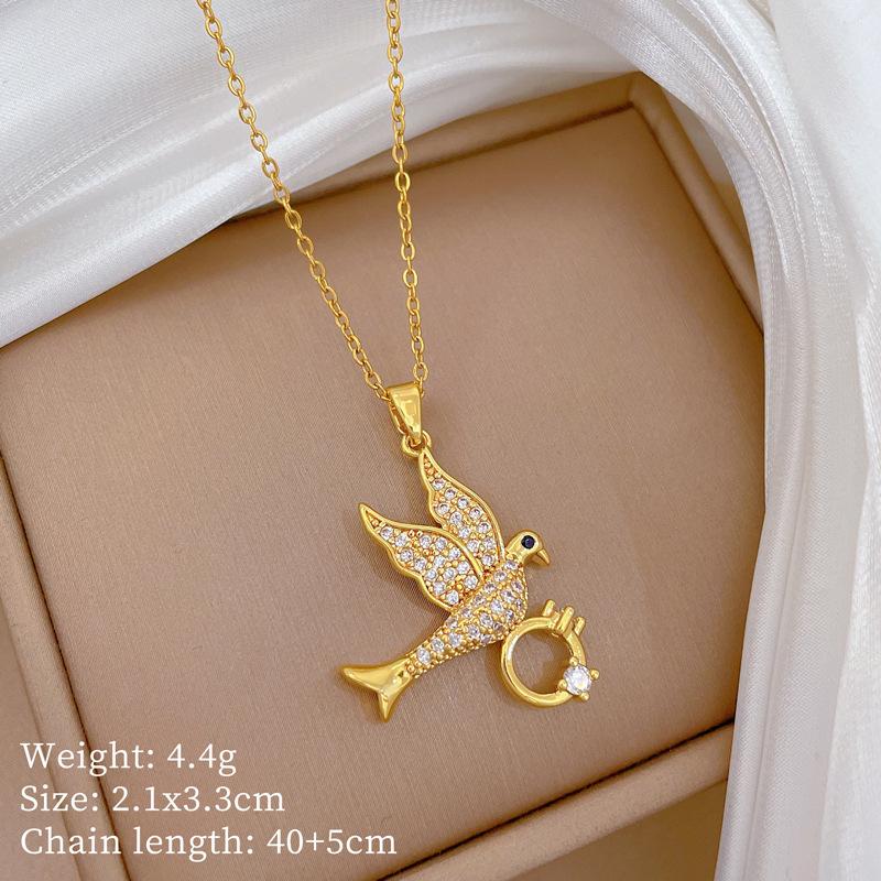Fashion Creative Zircon Bird with Ring Pendant Necklace for Women Stainless Steel Chain Jewelry Accessory Gifts for Lover
Fashion Creative Zircon Bird with Ring Pendant Necklace for Women Stainless Steel Chain Jewelry Accessory Gifts for Lover