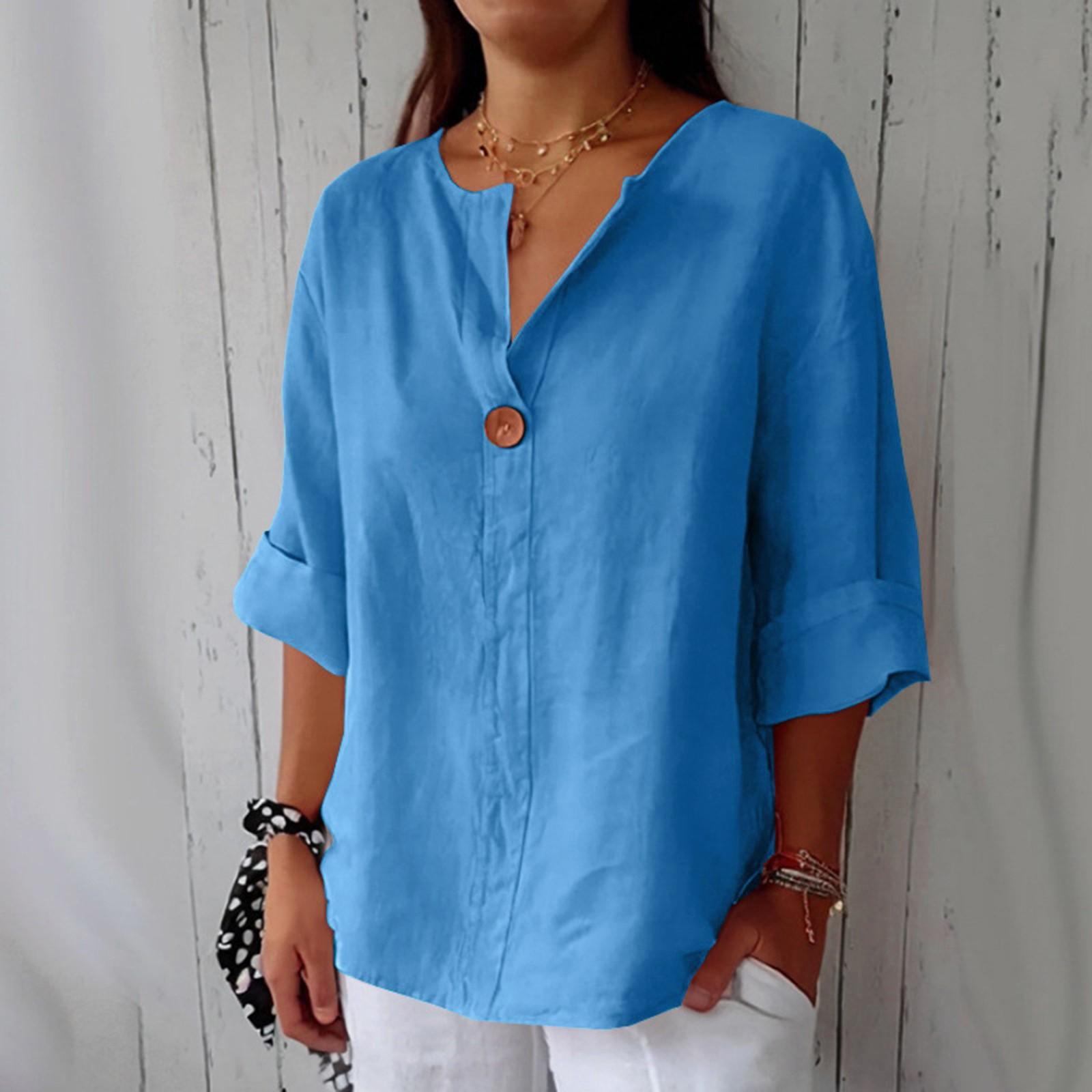 Women s Fashion Casual V-Neck Buttoned Seven-Point Sleeve Cotton Linen Top L
Women s Fashion Casual V-Neck Buttoned Seven-Point Sleeve Cotton Linen Top L