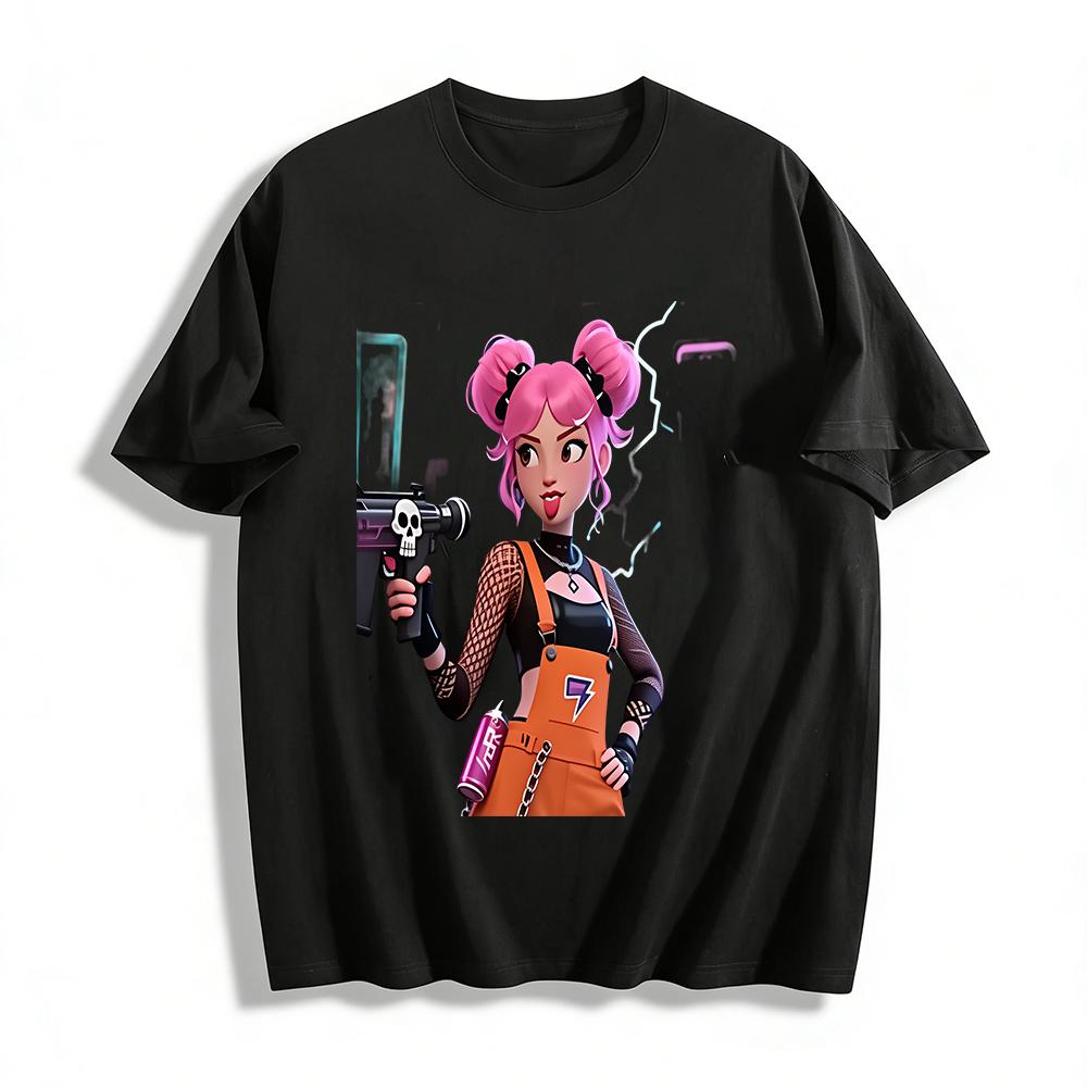 Street Trendy Pink-Haired Gun Girl Print Top Hip-Hop Style Loose Casual Unisex T-Shirt Pure cotton T-shirt XXS
Street Trendy Pink-Haired Gun Girl Print Top Hip-Hop Style Loose Casual Unisex T-Shirt Pure cotton T-shirt XXS