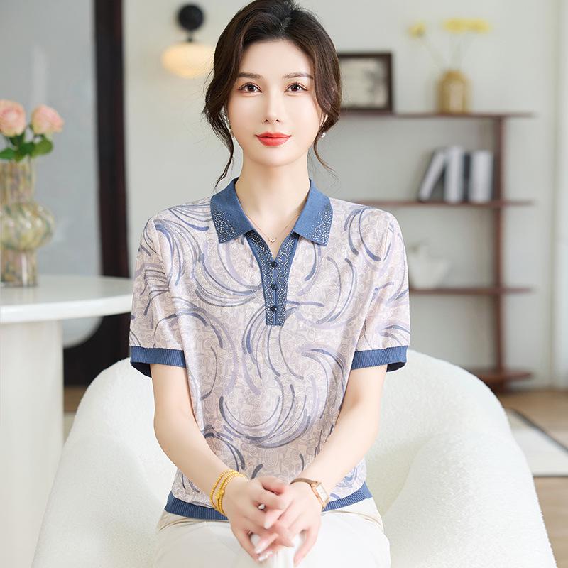 Mom s Ice Silk Short-Sleeve Blouse | Stylish Summer Knit T-shirt for Middle-Aged & Elderly Women XL (For 105-120 jin)
Mom s Ice Silk Short-Sleeve Blouse | Stylish Summer Knit T-shirt for Middle-Aged & Elderly Women XL (For 105-120 jin)