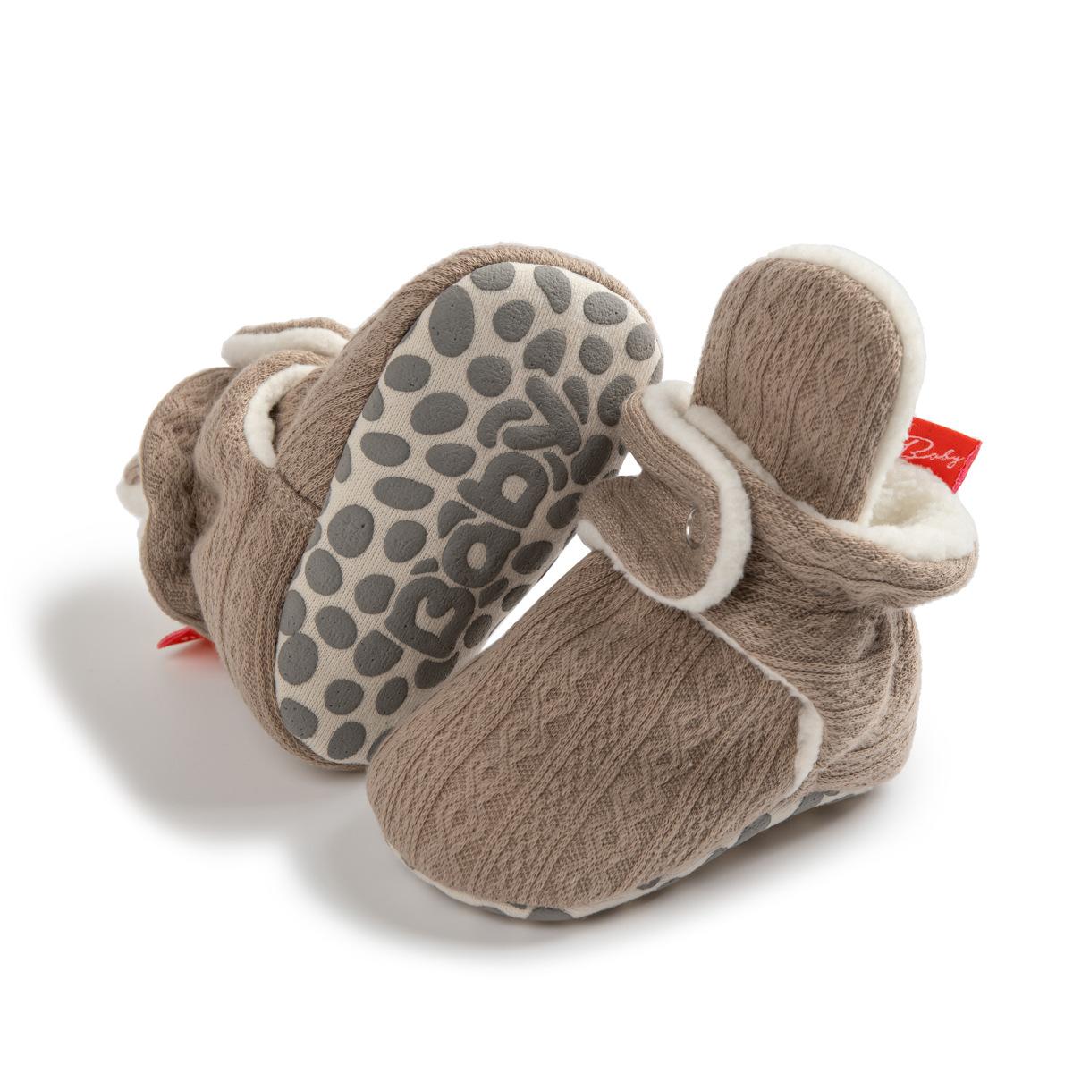 Осенне-зимняя новая детская прогулочная обувь для детей от 0 до 1 года, детская обувь на мягкой подошве, нескользящая обувь, носки, детская обувь 11 светло-коричневого