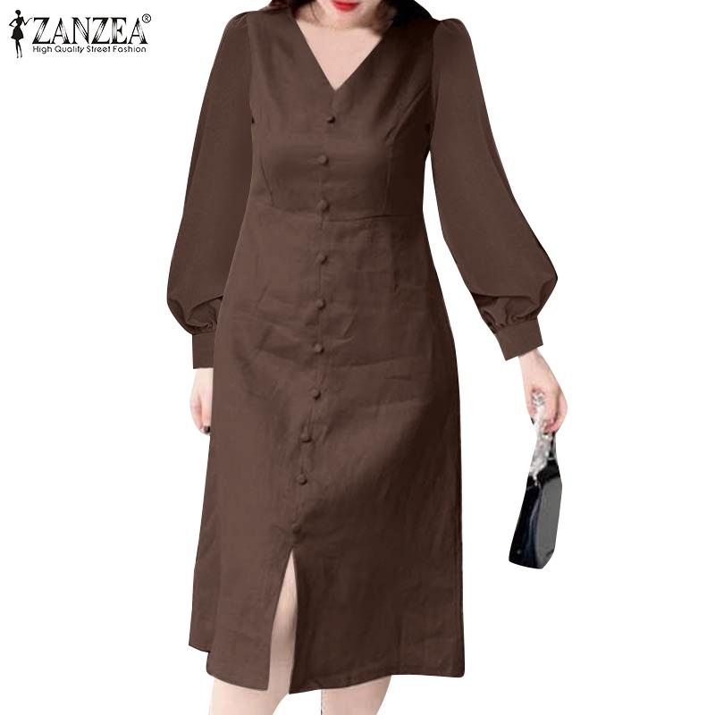 ZANZEA Женское повседневное простое платье с длинным рукавом и v-образным вырезом
ZANZEA Женское повседневное простое платье с длинным рукавом и v-образным вырезом