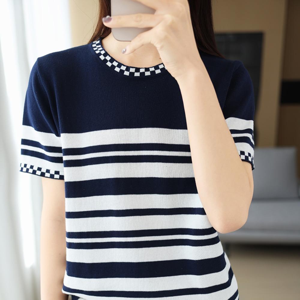 Summer Ladies T-shirt Casual Striped Knitted Pullover Short-sleeved Loose Round Neck T-shirt Pull Vest Top M
Summer Ladies T-shirt Casual Striped Knitted Pullover Short-sleeved Loose Round Neck T-shirt Pull Vest Top M