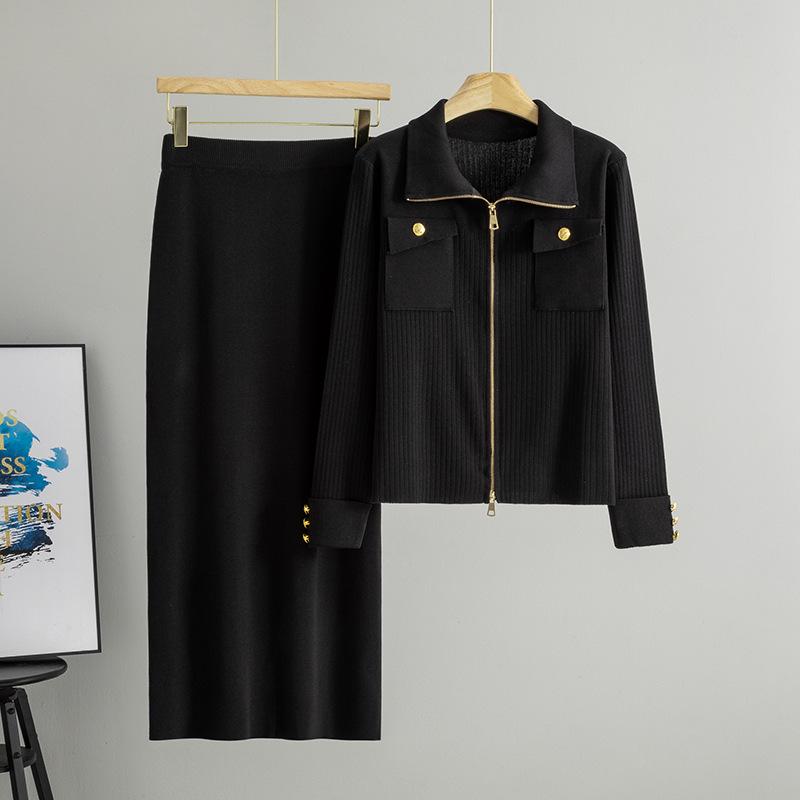 Elegant Zip-Lapel Knit Cardigan & Mid-Length Skirt Set for Women One Size чорний
Elegant Zip-Lapel Knit Cardigan & Mid-Length Skirt Set for Women One Size чорний