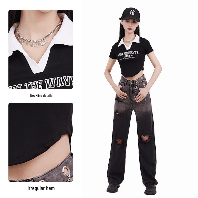 Women s Summer Spicy Color Block Polo Collar Short Sleeve Irregular Slim Fit T-shirt XL (105-120 jin) чёрный
Women s Summer Spicy Color Block Polo Collar Short Sleeve Irregular Slim Fit T-shirt XL (105-120 jin) чёрный