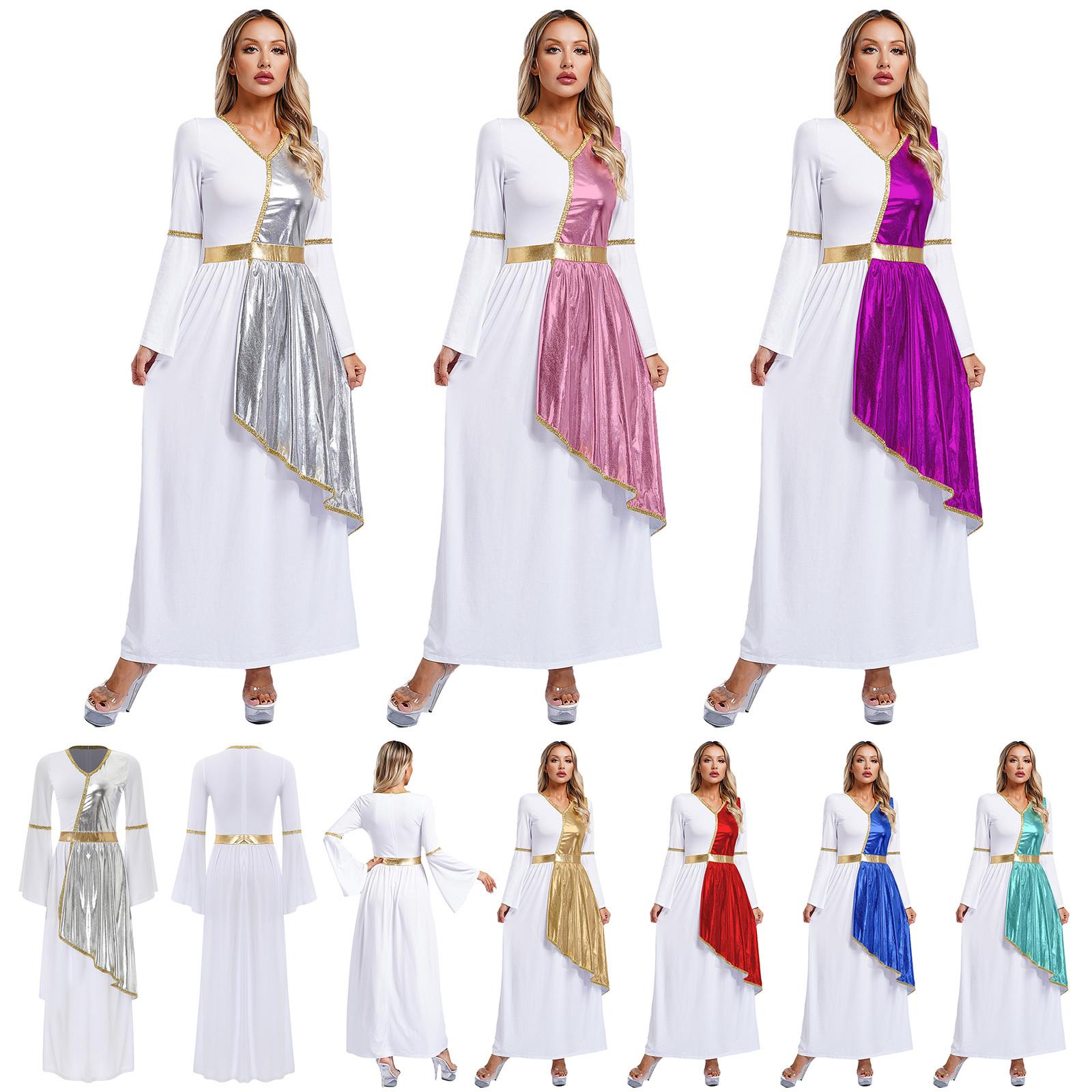 Жіноча римська грецька красуня Toga Dress V Neck Flare Sleeve Metallic Shiny Overlay Gold Trim Dress Robe Halloween Cosplay Costume S срібний
Жіноча римська грецька красуня Toga Dress V Neck Flare Sleeve Metallic Shiny Overlay Gold Trim Dress Robe Halloween Cosplay Costume S срібний
