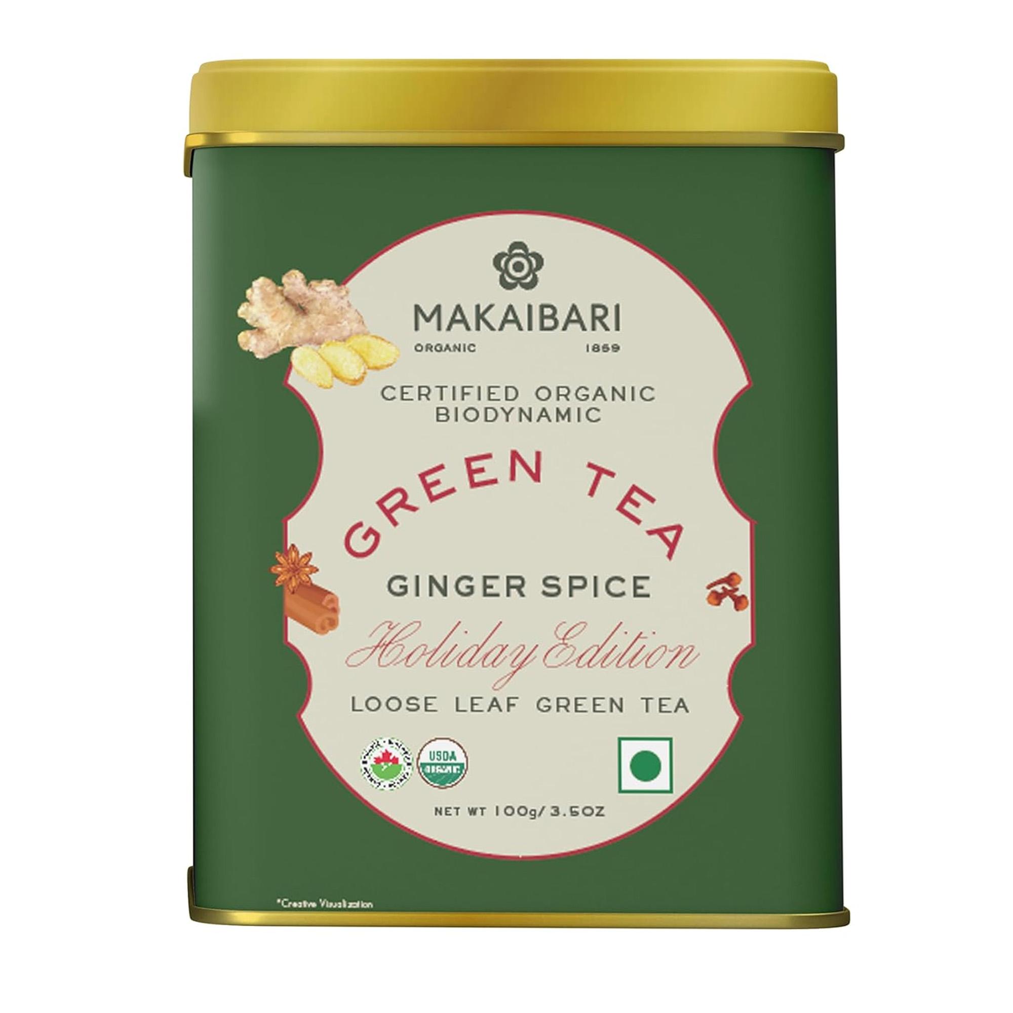 Makaibari Holiday Edition Ginger Spice Green Tea Tin Caddy 100g Aromatic Organic Blend Refreshing Festive Wellness Brew
Makaibari Holiday Edition Ginger Spice Green Tea Tin Caddy 100g Aromatic Organic Blend Refreshing Festive Wellness Brew