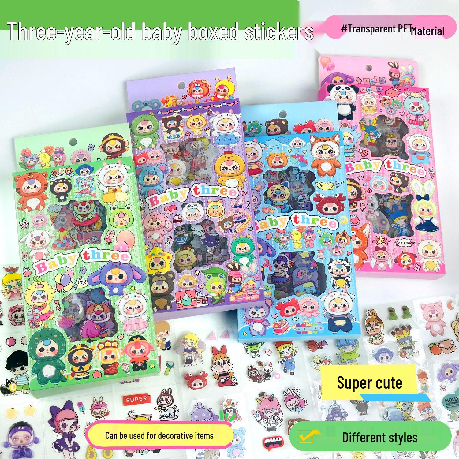 Waterproof Cartoon Baby Stickers - Creative, Cute, DIY, Four Designs, Two-Grid Boxed for Ages 3+.
Waterproof Cartoon Baby Stickers - Creative, Cute, DIY, Four Designs, Two-Grid Boxed for Ages 3+.