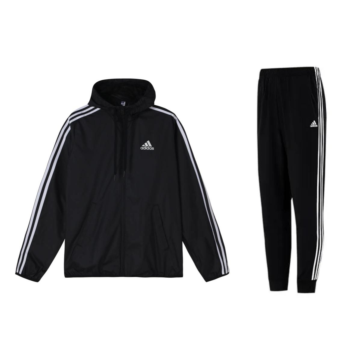 Adidas Woven Hooded Windbreaker Vintage Stripe Panel Tapered Jogger Casual Sports Suit Men suit Black GK9026+H46105 S
Adidas Woven Hooded Windbreaker Vintage Stripe Panel Tapered Jogger Casual Sports Suit Men suit Black GK9026+H46105 S