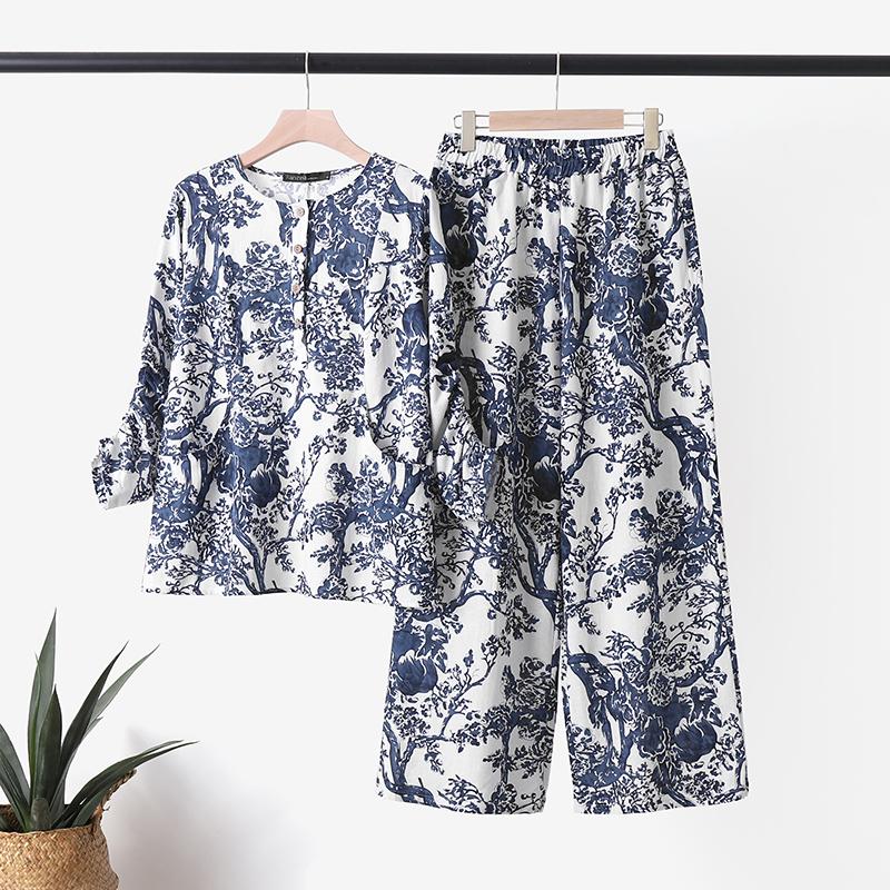 ZANZEA Хлопковая одежда, женская блузка с рукавами 3/4 и брюки, повседневный костюм из двух предметов
ZANZEA Хлопковая одежда, женская блузка с рукавами 3/4 и брюки, повседневный костюм из двух предметов