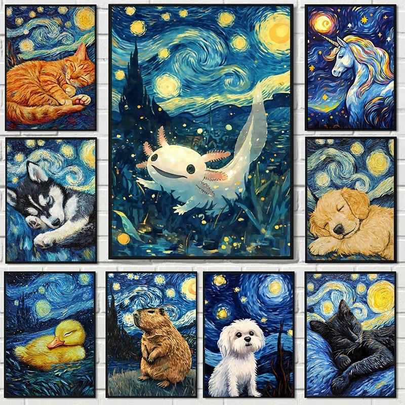 Starry Night Cute Animals Poster Cat Dog Axolotl Platypus Canvas Painting Abstract Wall Art Exhibition Living Room Home Decor 21cm×30cm NoFrame
Starry Night Cute Animals Poster Cat Dog Axolotl Platypus Canvas Painting Abstract Wall Art Exhibition Living Room Home Decor 21cm×30cm NoFrame