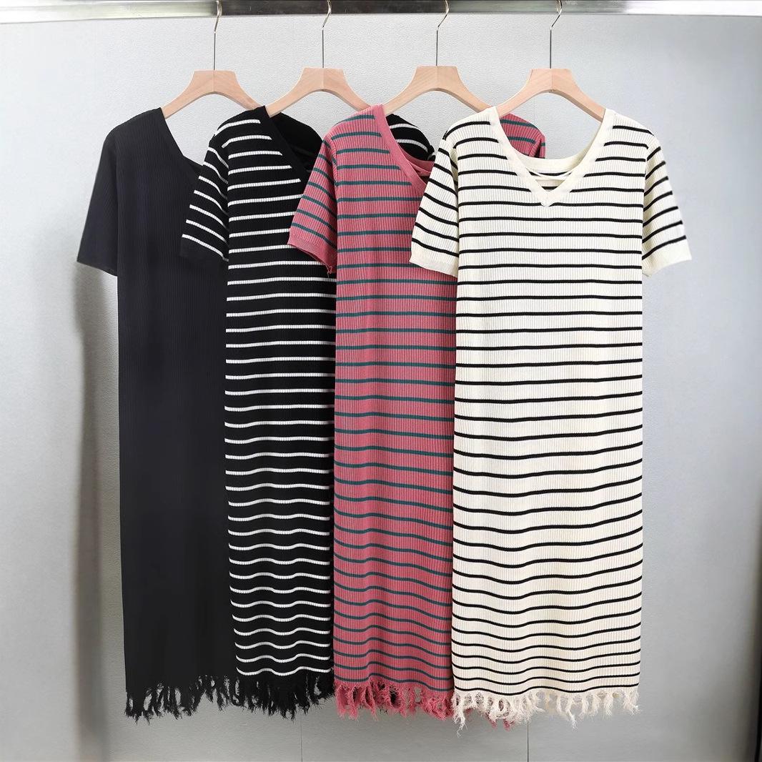 Women s Retro Striped Knit Dress: Summer Short-Sleeve Casual with Age-Reducing Tassel Hem One Size
Women s Retro Striped Knit Dress: Summer Short-Sleeve Casual with Age-Reducing Tassel Hem One Size